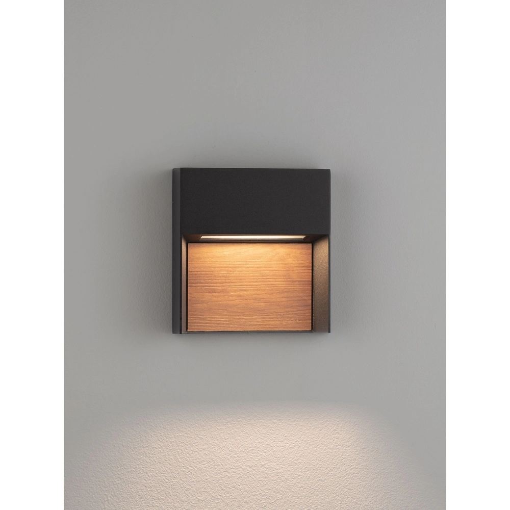 Lampe murale de conception Noray noir avec bois - 2700K Lyora 5212063504295