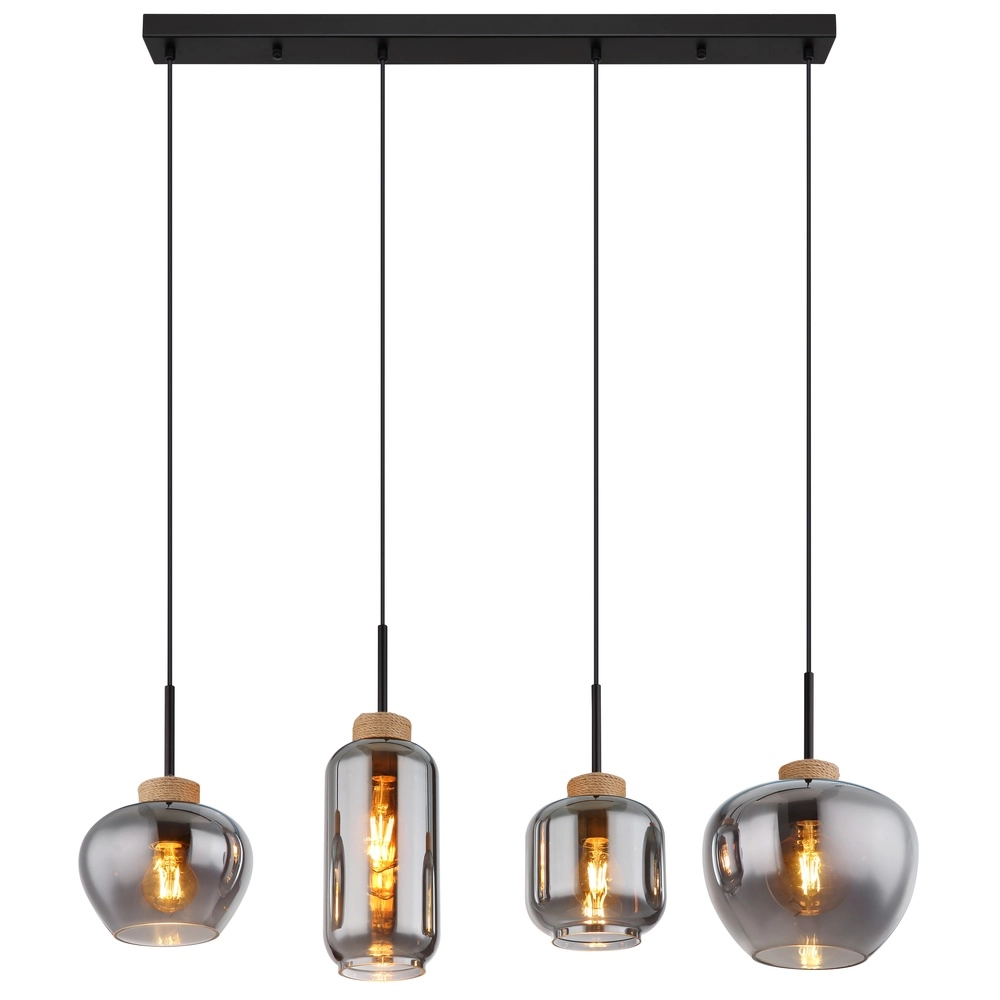 Lampe pendante de conception Matt Noir 4 clairs avec verre fumé Globo 9007371438518