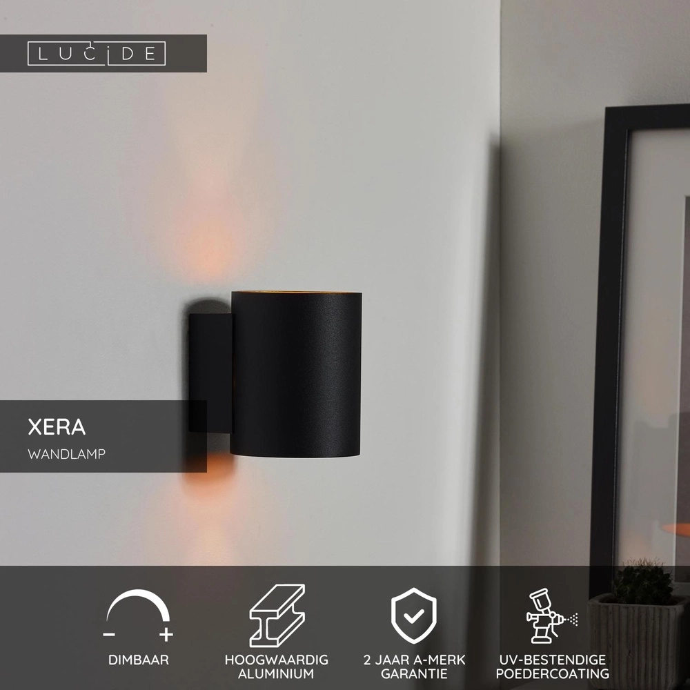Lampe murale Xera Ø 8 cm de noir Lucide 5411212233646