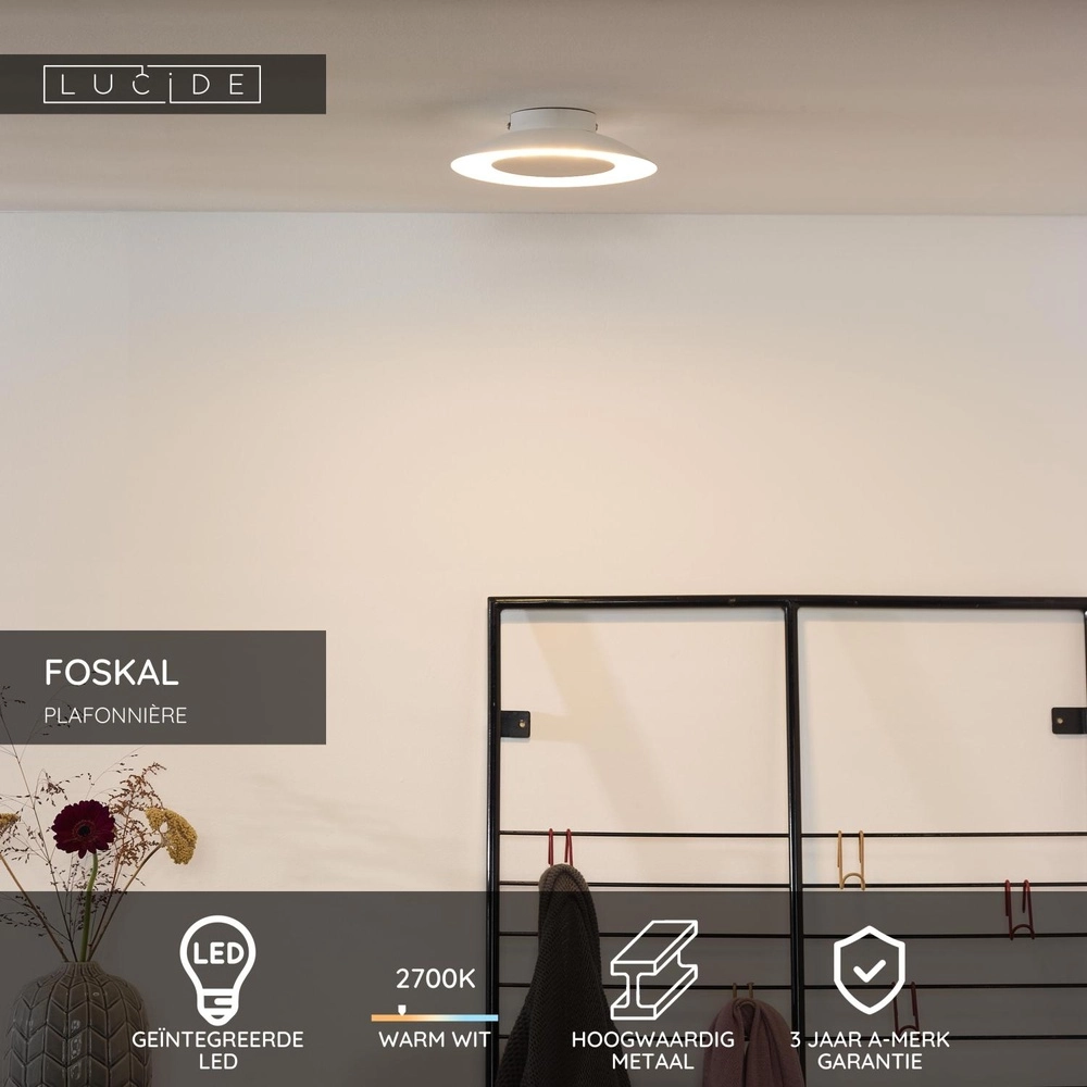 Lampe de plafond Foskal Ø 21,5 cm de blanc Lucide 5411212791245