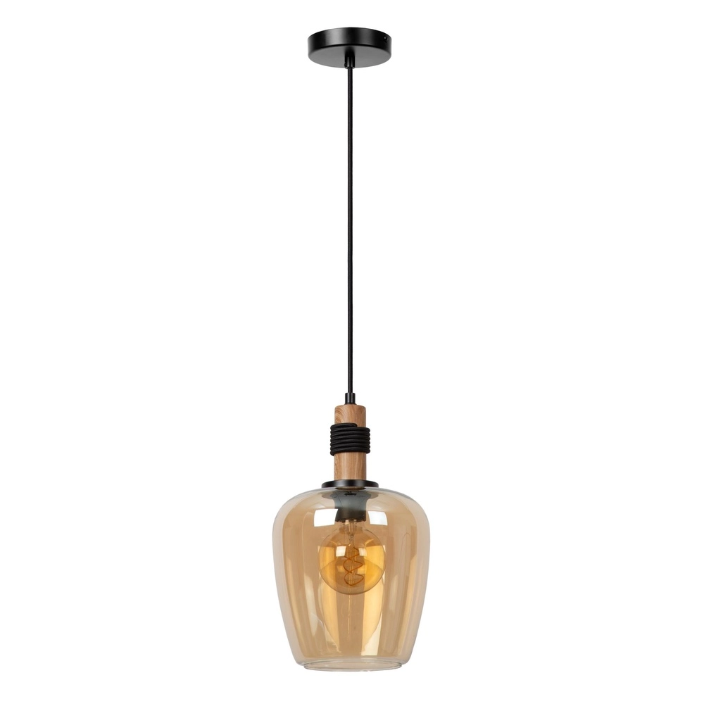 Lampe suspendue Ilona Ø 22cm noir avec verre ambré