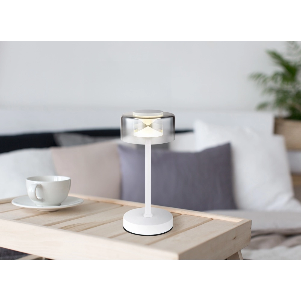 Lampe de table de conception Belinda Blanc avec verre fumé Globo 9007371575367