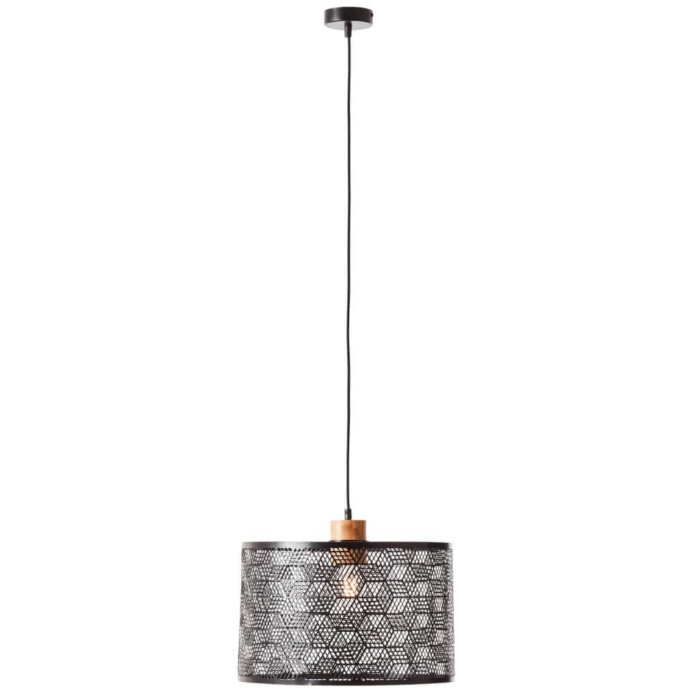 Lampe suspendue Santy 39cm noir avec bois Lampe suspendue Santy 39cm noir avec bois