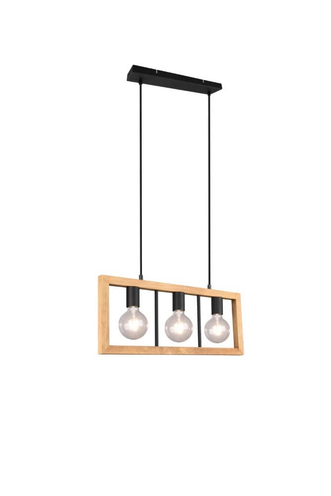 Lampe suspendue Agra Bois 3 lumières avec noir Trio 4017807502855