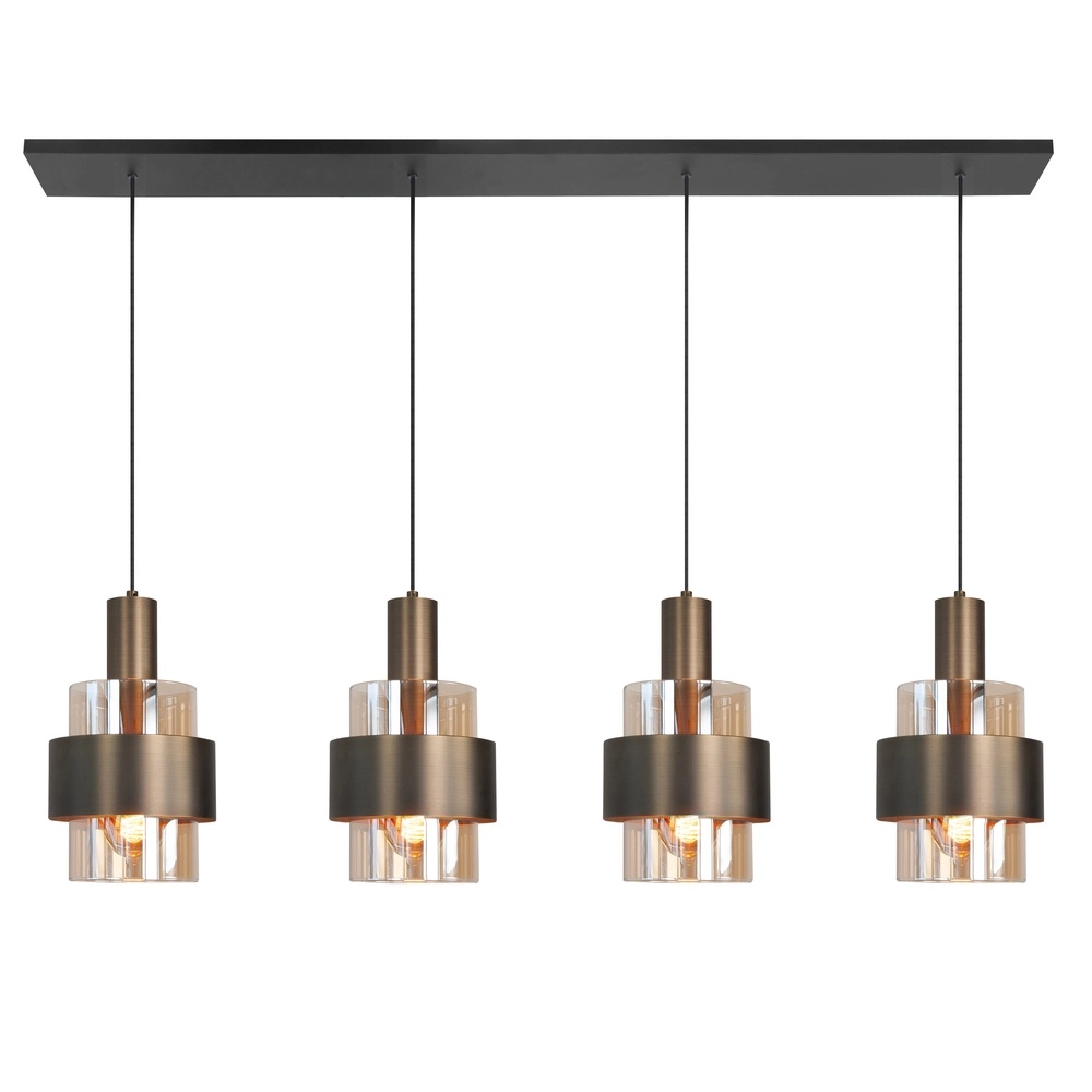 Suspension 4 lumières Marrone noir avec bronze cuivré Suspension 4 lumières Marrone noir avec bronze cuivré