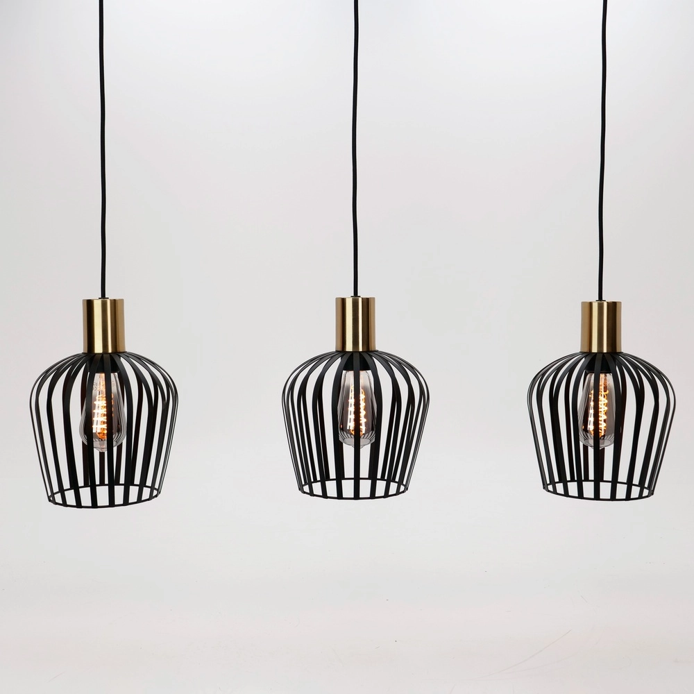 Lampe pendante à 3 lampes Empoli noir avec or - Ø 20cm