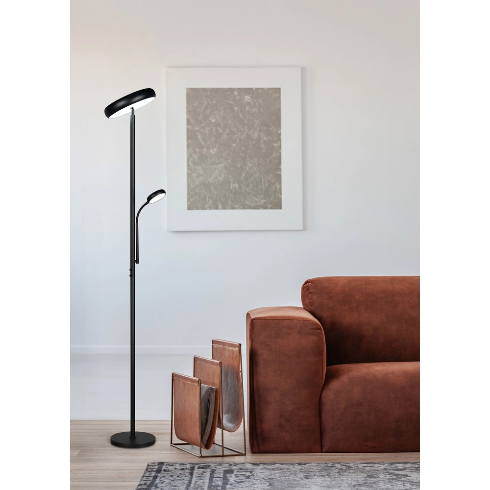 Lampadaire Palermo noir avec lampe de lecture Trio 4017807641363