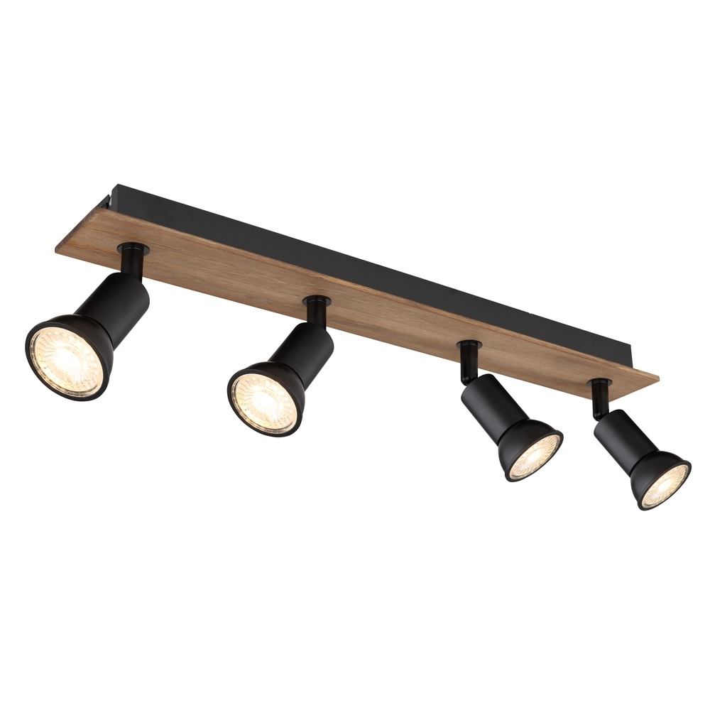 Projecteur de plafond Drew noir avec 4 lumières en bois