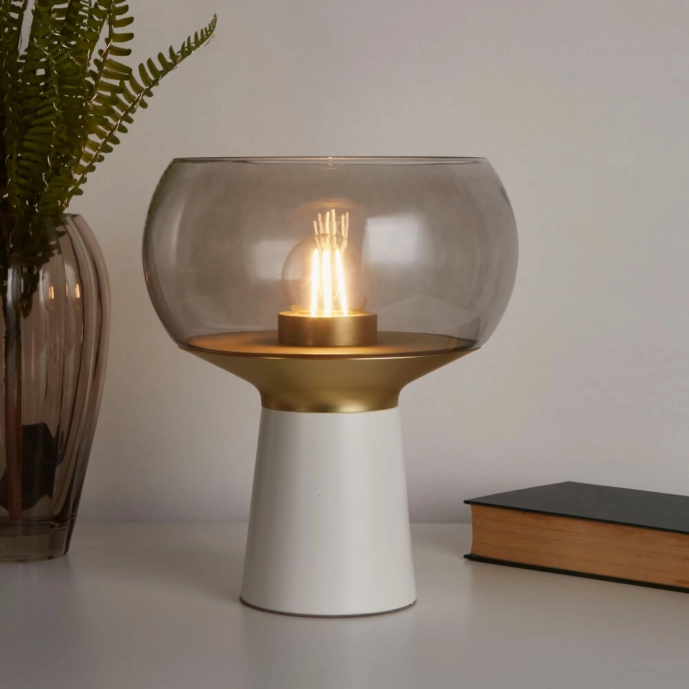 Lampe de table Tablu blanc/or avec teinte fumée Searchlight 5053423248646