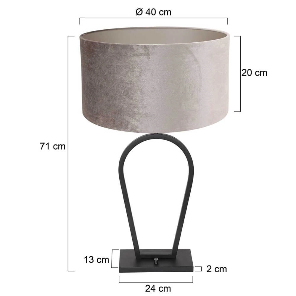 Lampe de table noire Stang avec capuche en velours taupe Steinhauer 8712746166842