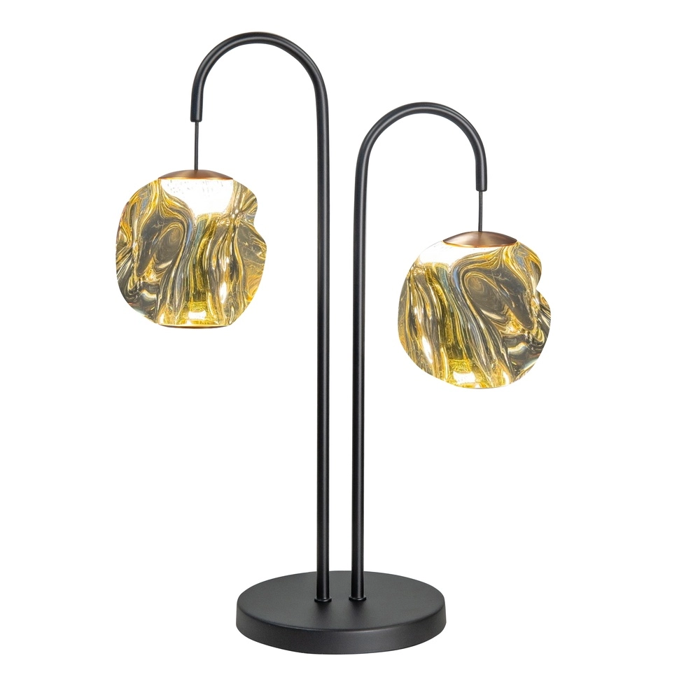 Lampe de table Melina Noir avec verre ambré 2 lumières Lampe de table Melina Noir avec verre ambré 2 lumières