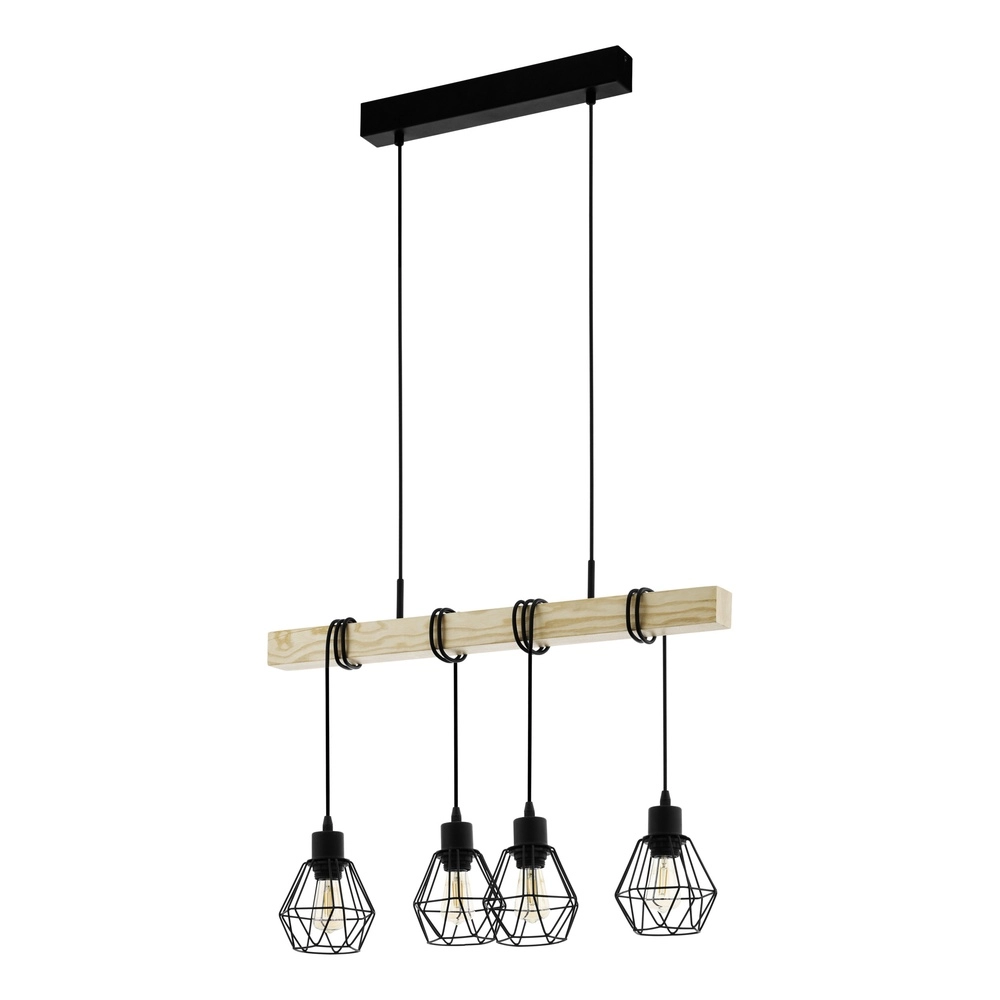 Lampe suspendue à 4 lumières Townshend 5 Salle à manger - noire avec du bois