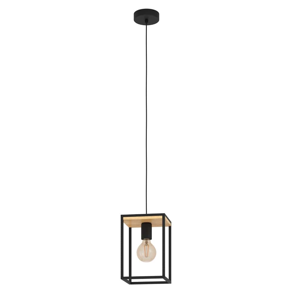 Lampe suspendue rurale Libertad noir avec du bois Lampe suspendue rurale Libertad noir avec du bois