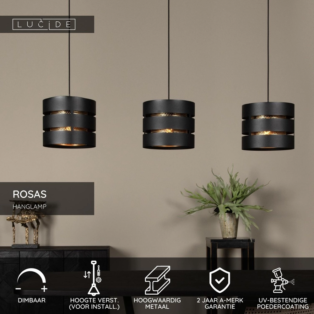 Lampe suspendue Rosas 3 noir clair avec or Lucide 5411212211828