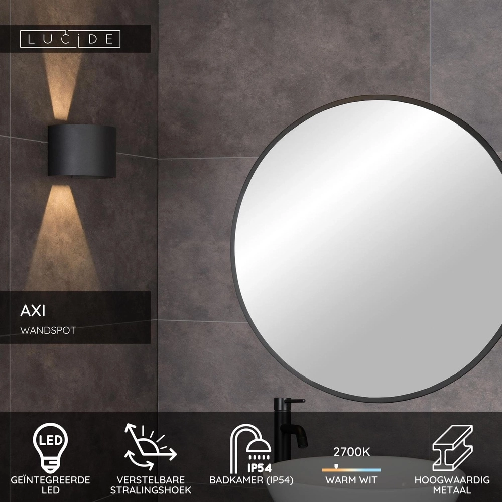Projecteur mural carré Axi 2 x 3,5W IP54 noirs Lucide 5411212690029