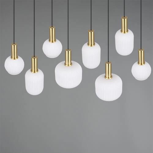 Lampe suspendue pour salle à manger Diva 8 lumières - verre blanc Trio 4017807614527