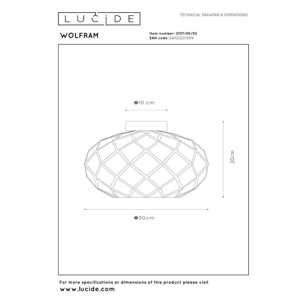 Lampe de plafond Wolfram Noir Lucide 5411212211309