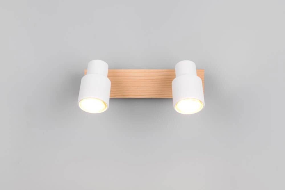 Plafonnier 2 lumières Pierre blanc avec du bois Trio 4017807638165