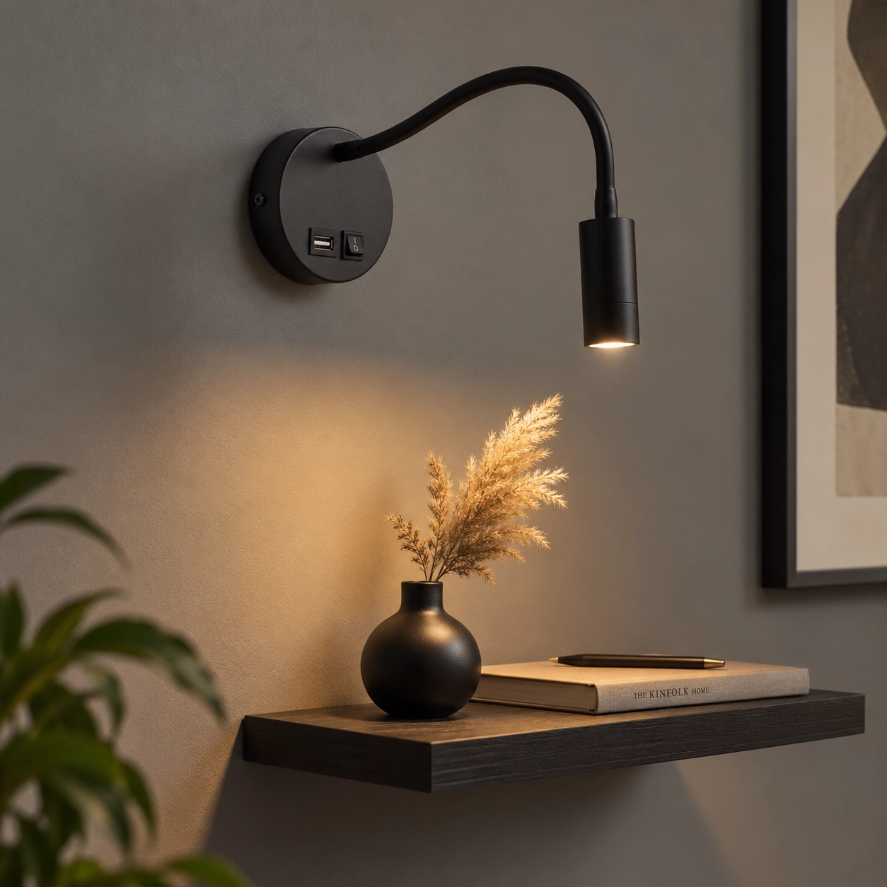 Lampe de chevet Flex noir avec connexion USB