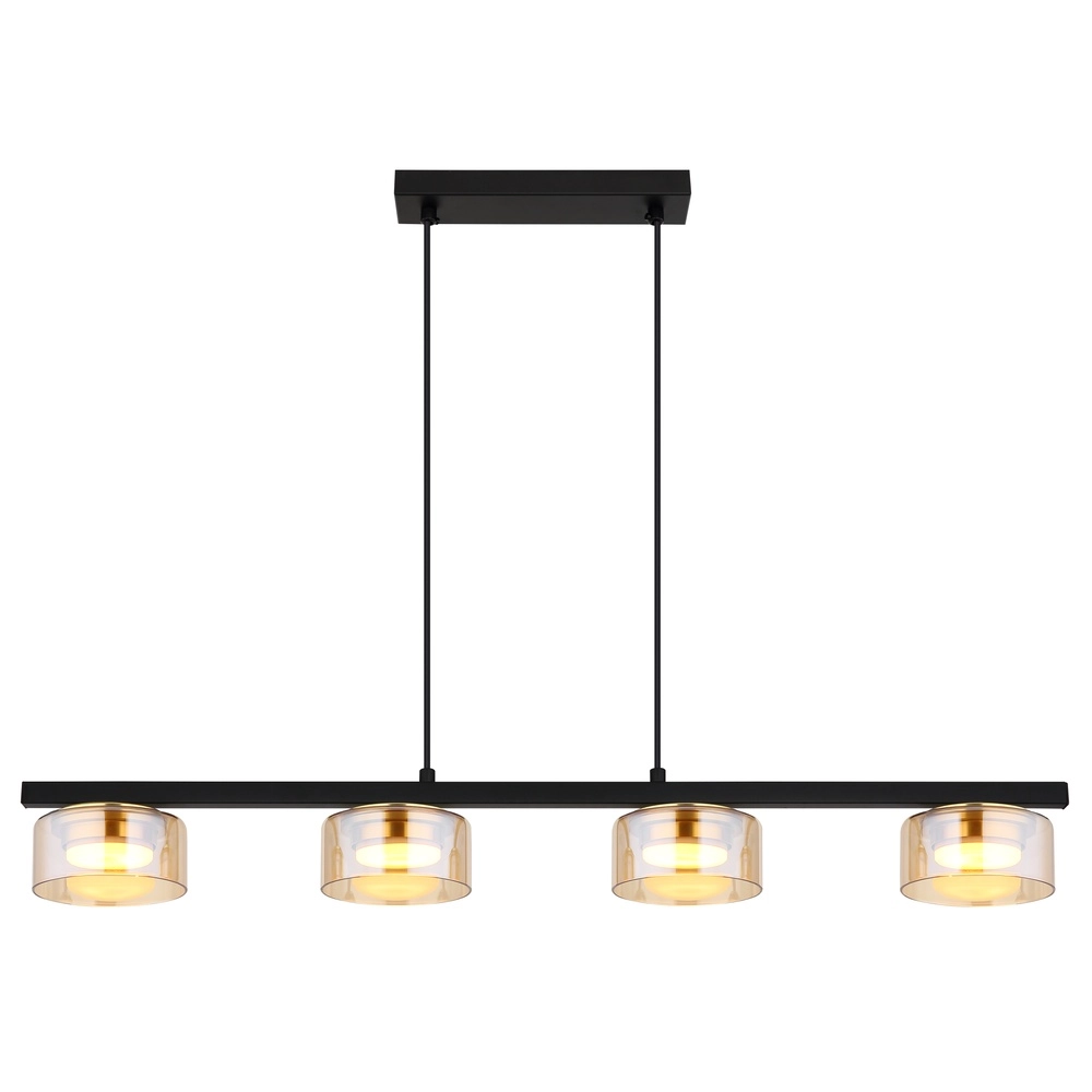 Lampe pendante de conception Higgins Noir 4 clairs avec verre ambré Globo 9007371522828