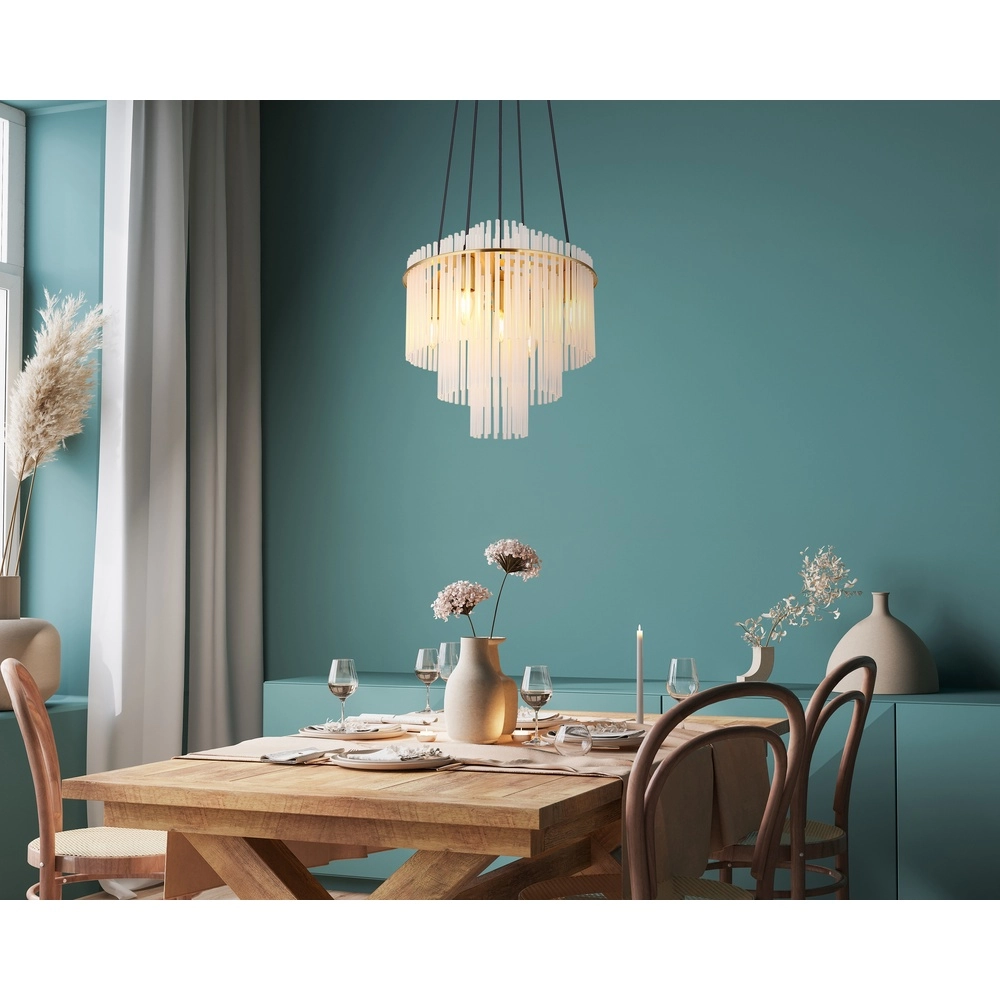 Lampe pendante Ø 40cm Gorley Or avec des bâtons en verre blanc Globo 9007371518135