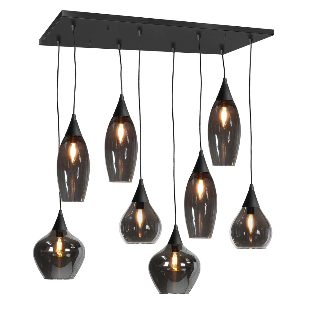 Suspension Cambio Verre noir fumé foncé à 8 lumières Suspension Cambio Verre noir fumé foncé à 8 lumières