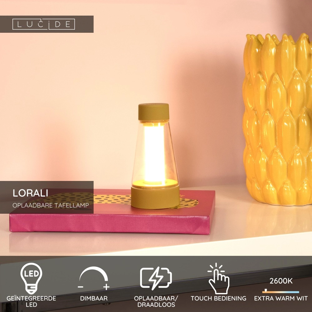 Lampe de table rechargeable Lorali Jaune ocre Lucide 5411212452726