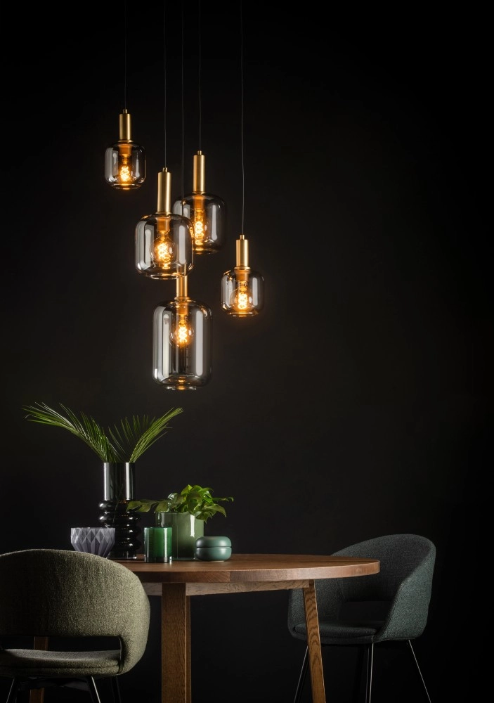 Lampe suspendue à 5 lumières Joanet Ø 66 cm d’or avec verre fumé Lucide 5411212451439