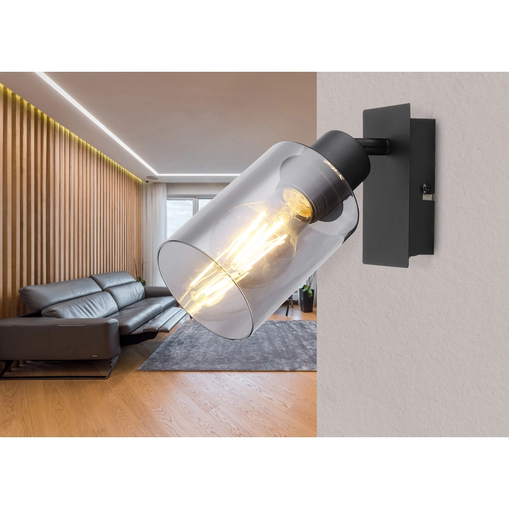 Lampe murale Hadera noir avec verre fumé Globo 9007371437214
