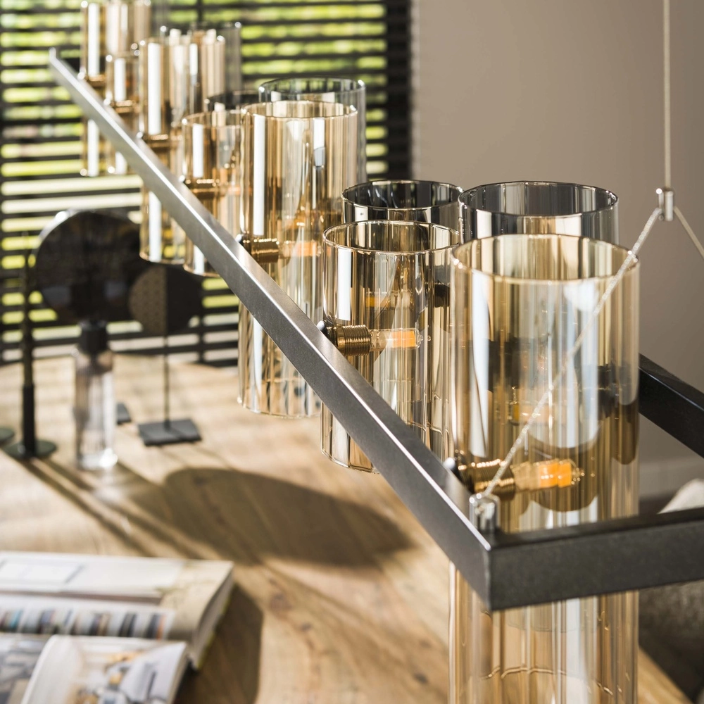 Lampe suspendue Cylinder 190 cm - verre fumé et ambré Lyora 8716803512450