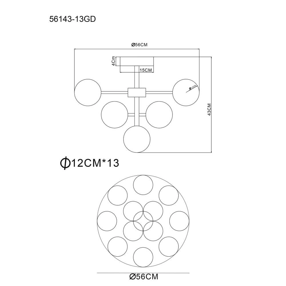 Plafonnier doré Grappy 13 lumières Globo 9007371453122