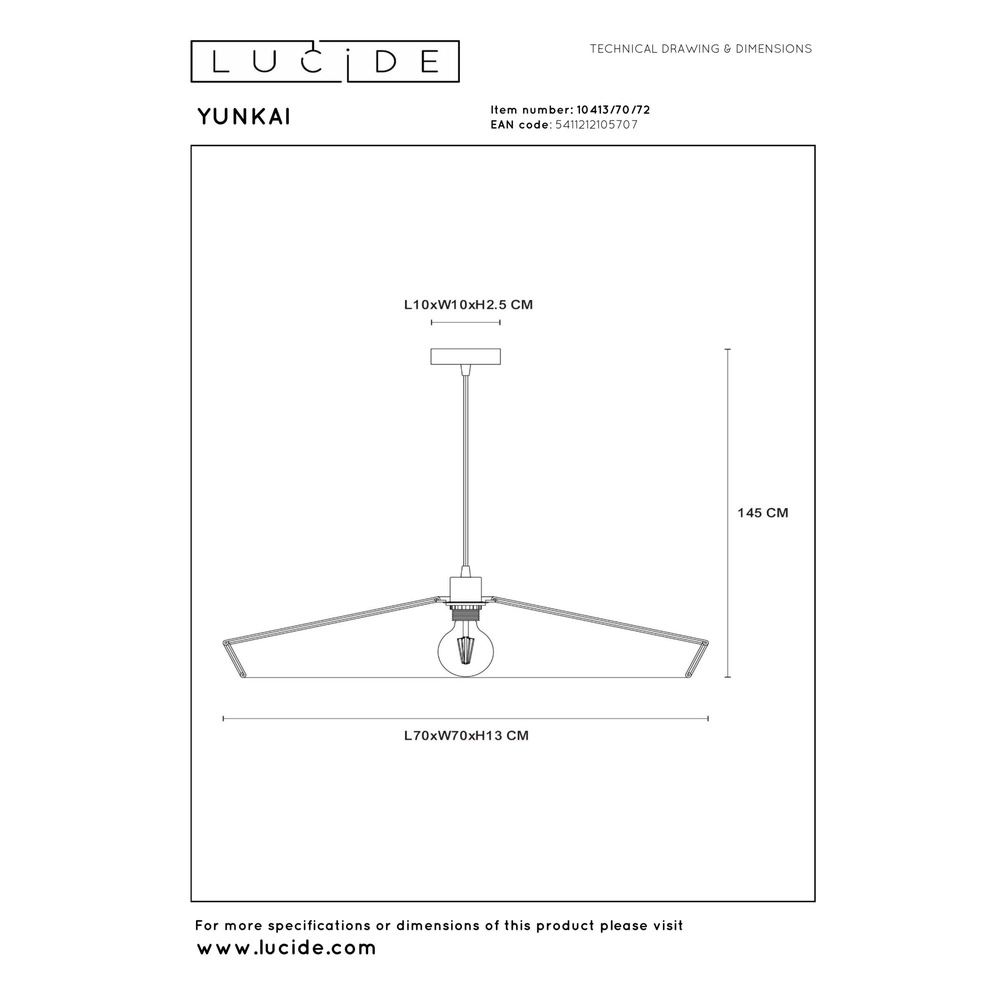 Lampe suspendue Yunkai Ø 70 cm noir avec rotin Lucide 5411212105707
