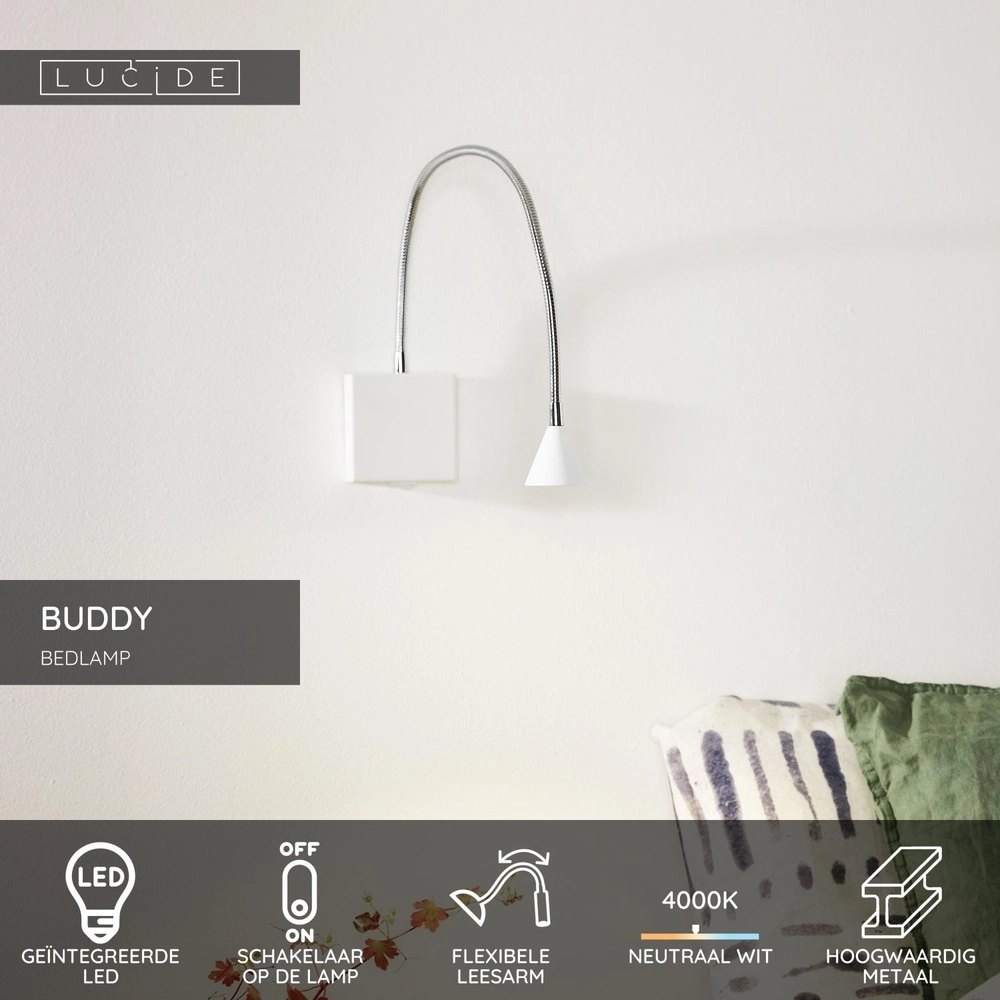 Lampe de lecture pour le lit Buddy 4000K blanc Lucide 5411212185549
