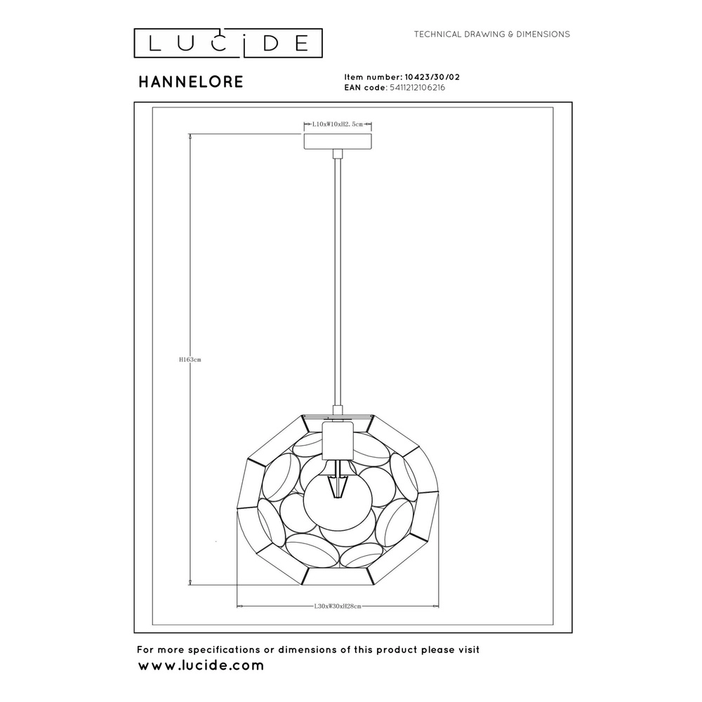Lampe pendante unique Hannelore Ø 30 cm d’or Lucide 5411212106216