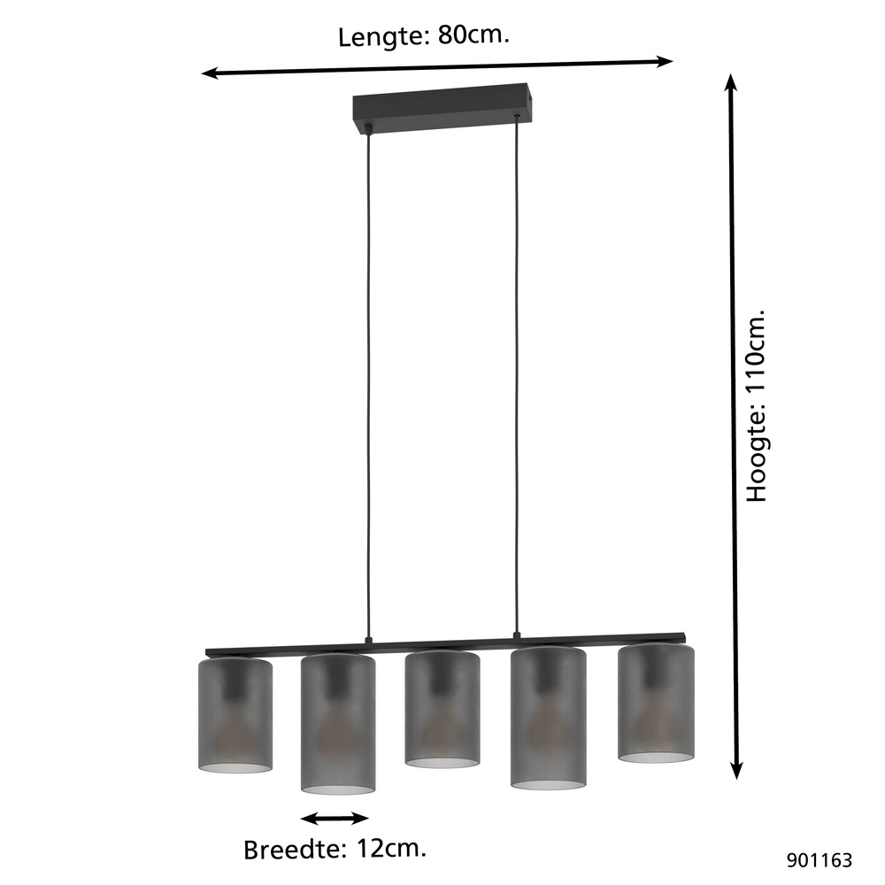 Lampe suspendue à 5 lumières Colomera Ø 12cm - verre dépoli fumé Eglo 9008606307159