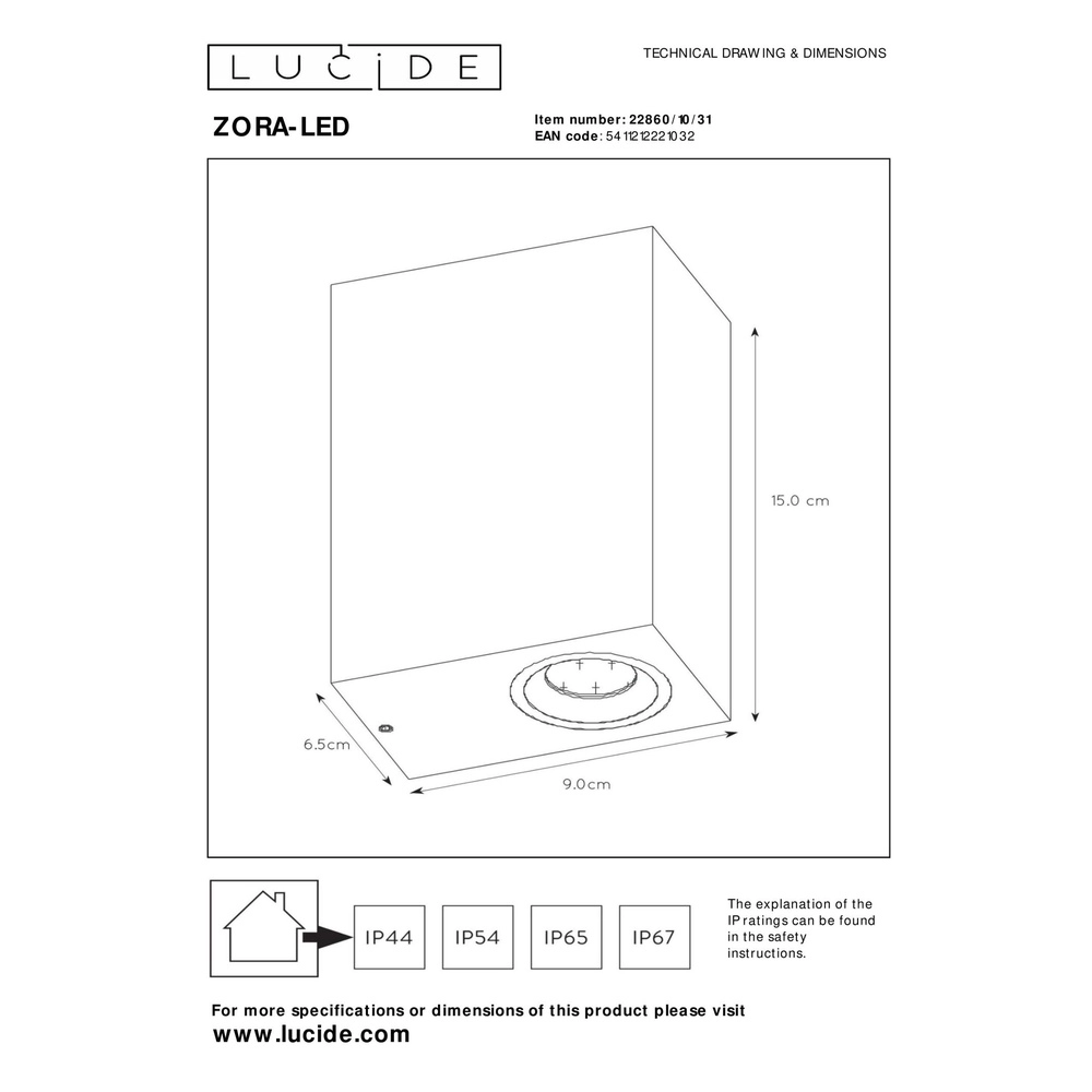 Emplacement mural de conception Zora-Led Blanc Haut & Descendant Lucide 5411212221032