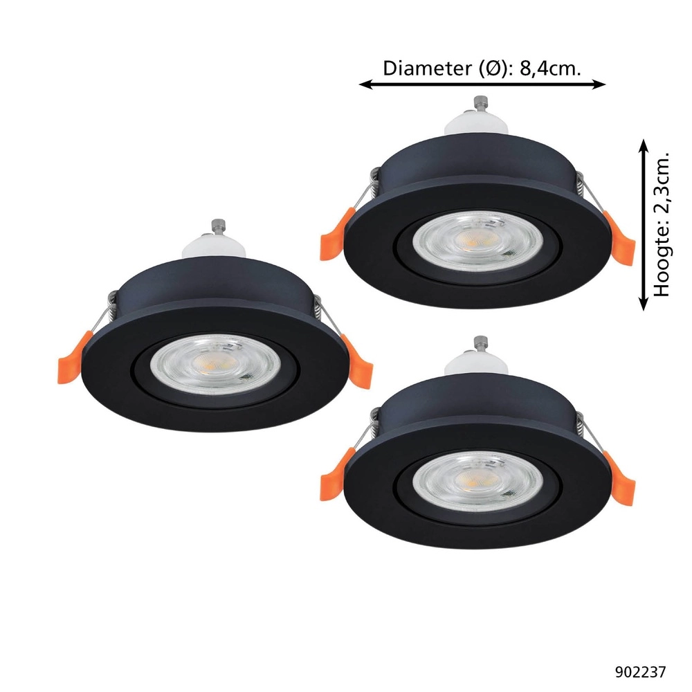Lot de 3 spots encastrés Barranco noir Ø 8,4cm IP44 - 3000K Eglo 9008606359196