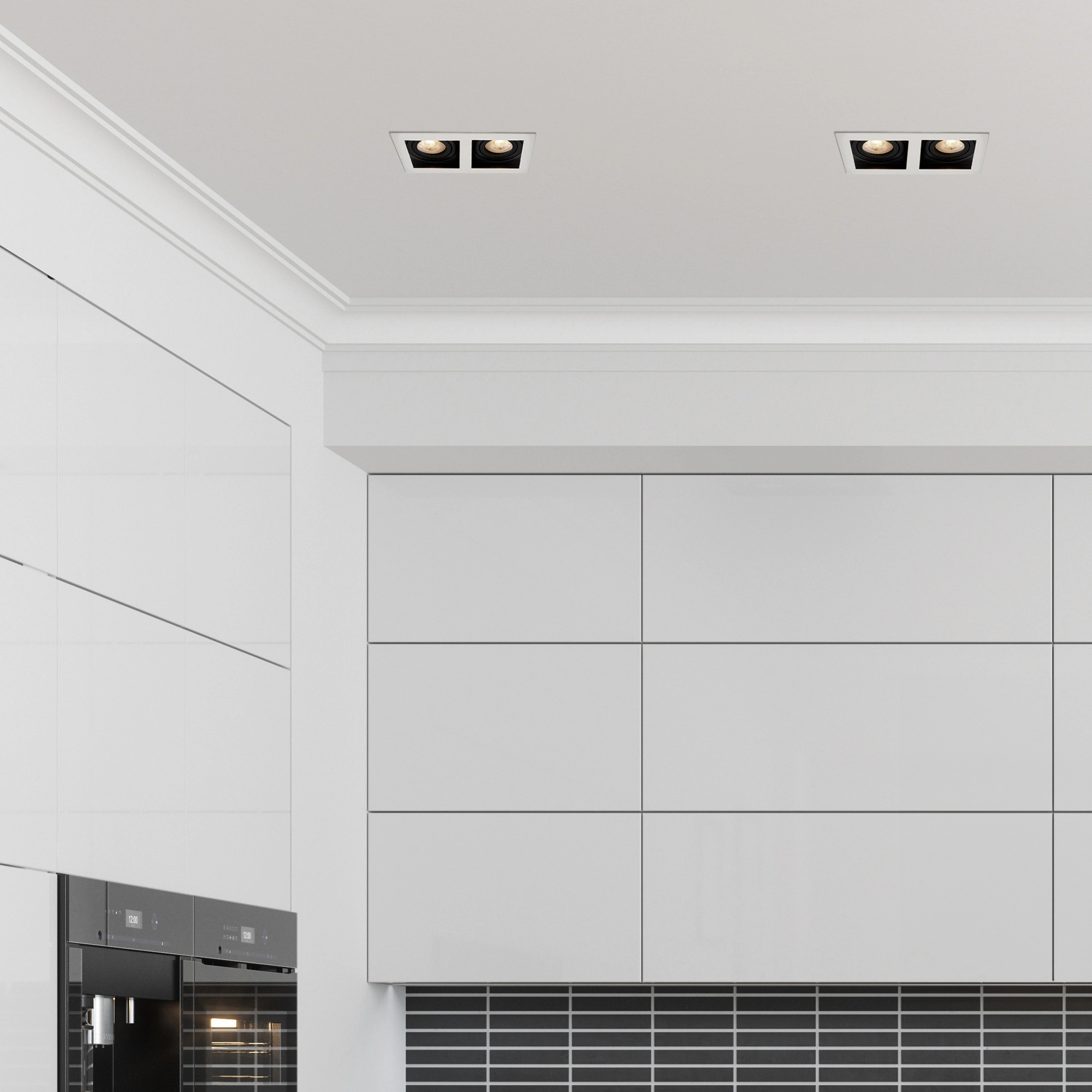 Projecteur rectangulaire encastré Grid Noir/blanc à deux lumières Lyora 5053423307169