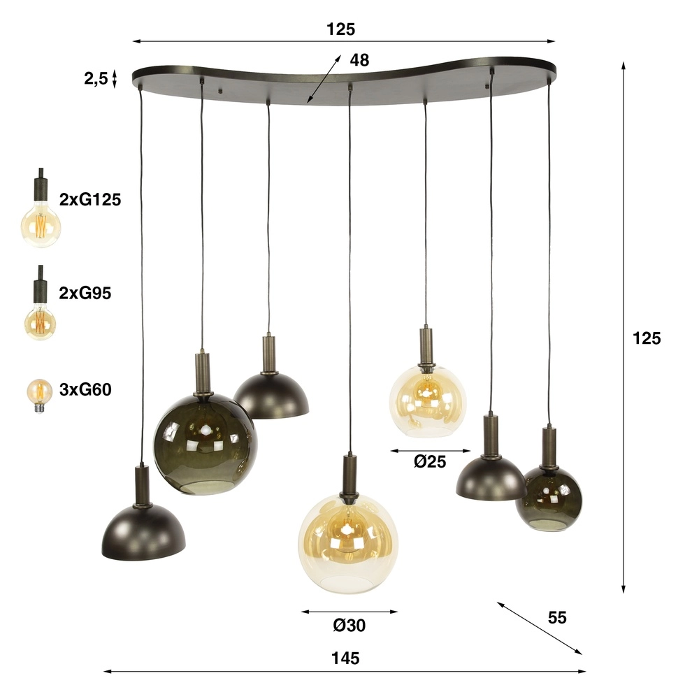 Lampe suspendue Cluster avec des cagoules mixtes Lyora 8716803511750