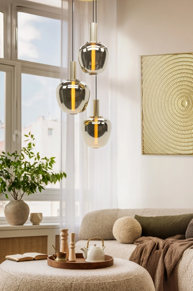 3-light pendant lamp Fruitera gold Ø 45cm Stars of Light 9008606360055