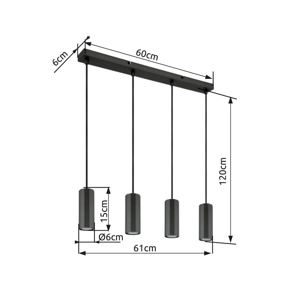 Suspension grise James 4 lumières Globo 9007371456871