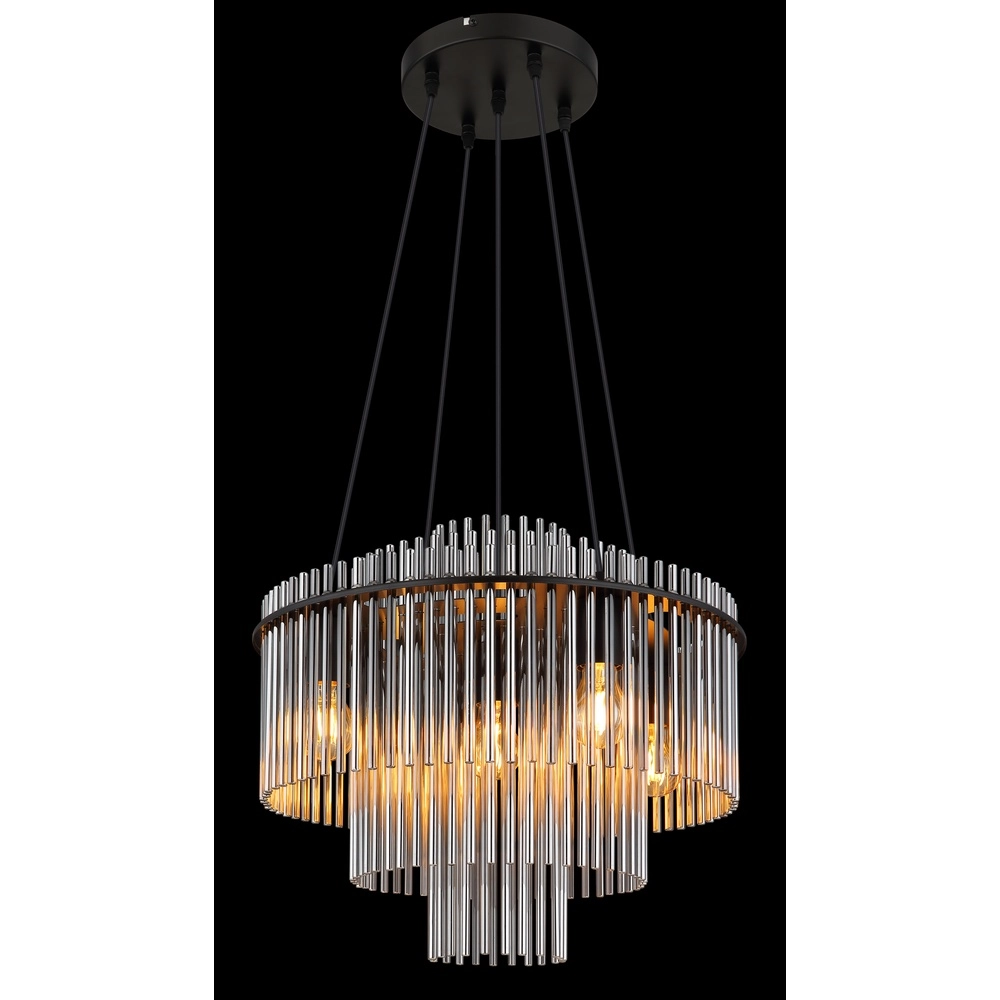Lampe pendante Ø 50cm Gorley Noir avec tiges en verre fumé Globo 9007371509133