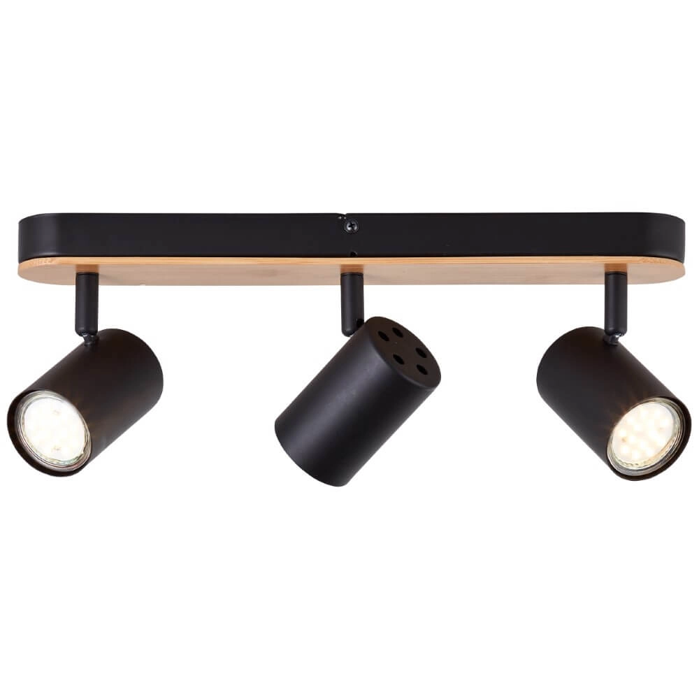 Plafonnier Niels 3 lumières noir avec bois Brilliant 4004353412059