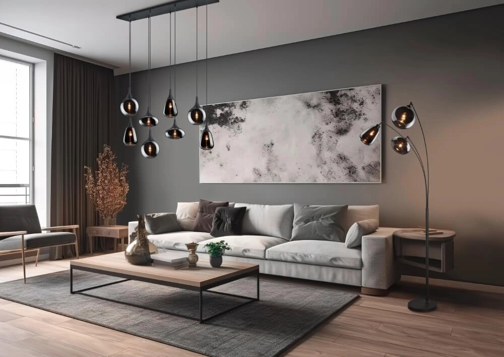 Lampe suspendue 8 lumières Lumina avec verre fumé Trio 4017807542301