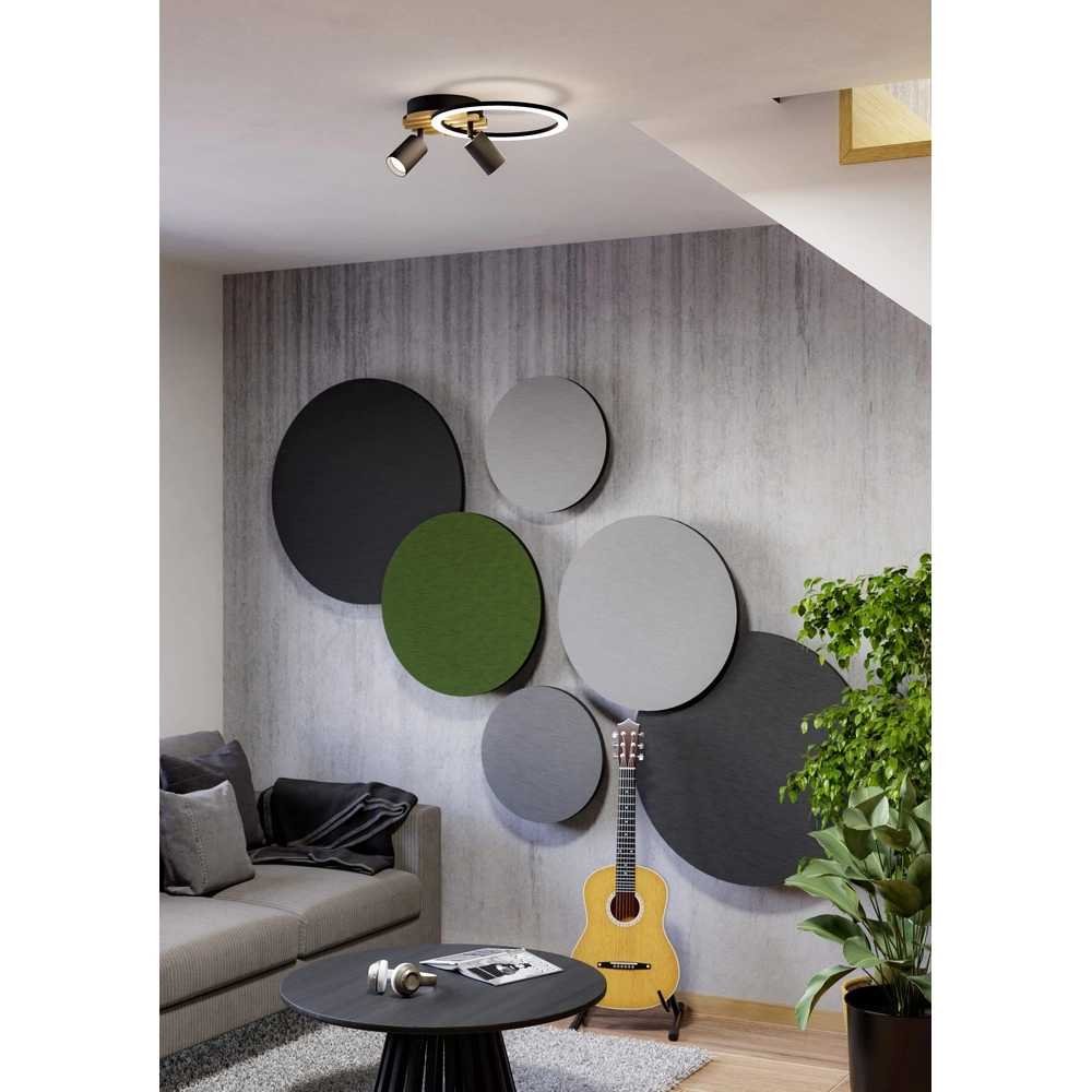Lampe de plafond moderne Cembrano noir avec bois 38,5 x 30 cm Eglo 9008606388257