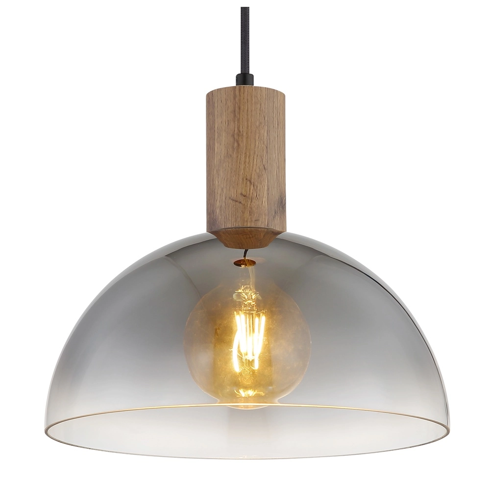 Lampe pendante de campagne Romy noir avec bois Globo 9007371580354