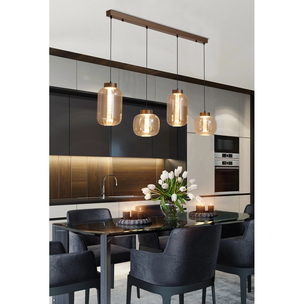 Suspension design Lille avec verre ambré Searchlight 5053423299457