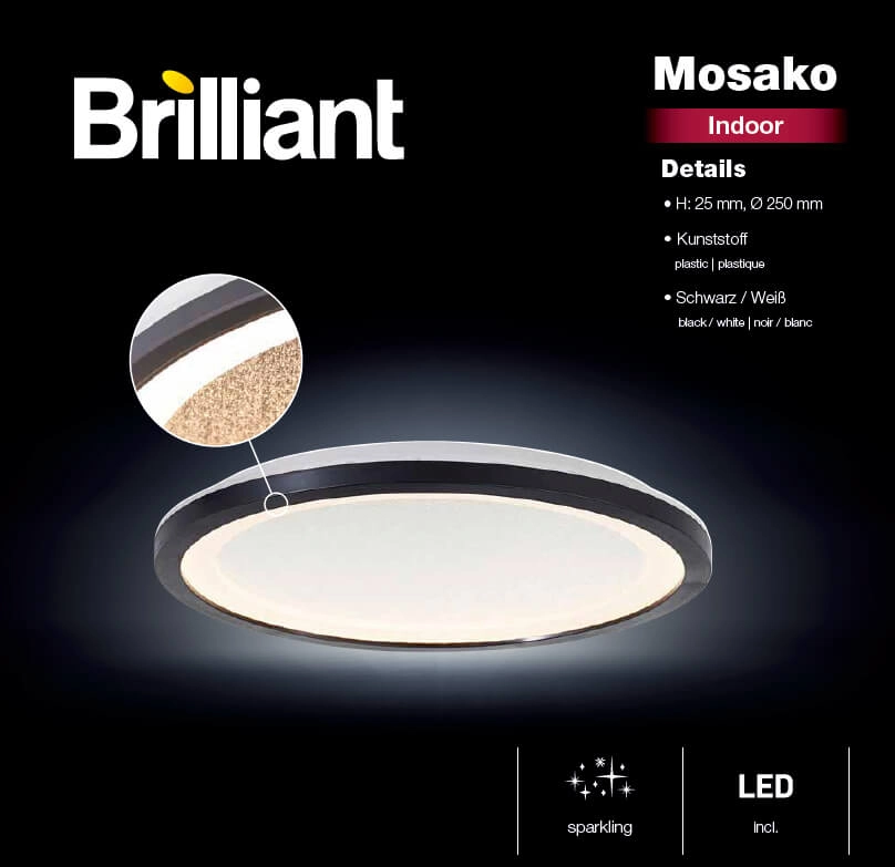Plafonnier Mosako 3000K noir S Brilliant 4004353426421