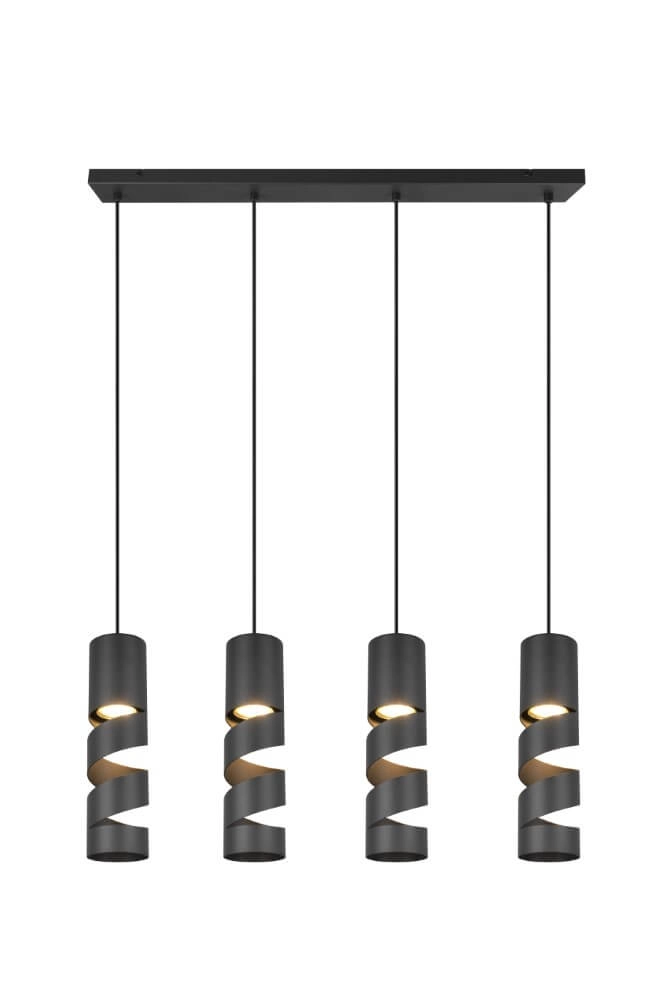 Lampe suspendue tube 4 lumières Stream noir Trio 4017807613995