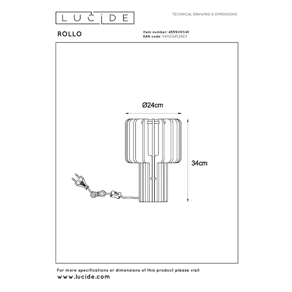 Lampe de table de conception Rollo brun sable Lucide 5411212452863